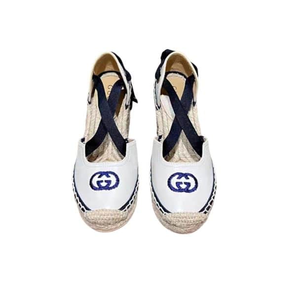 GUCCI GG CANVAS WEDGE ESPADRILLES WHITE