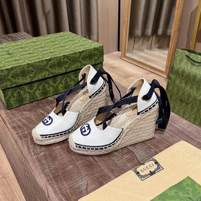 Alternative view of GUCCI GG CANVAS WEDGE ESPADRILLES WHITE