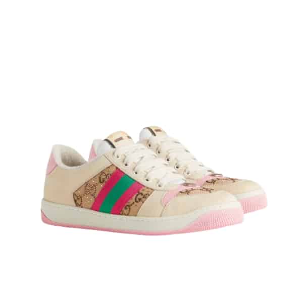 GUCCI WOMEN'S SCREENER SNEAKER WITH CRYSTALS PINK 677423 9SFR0 2587