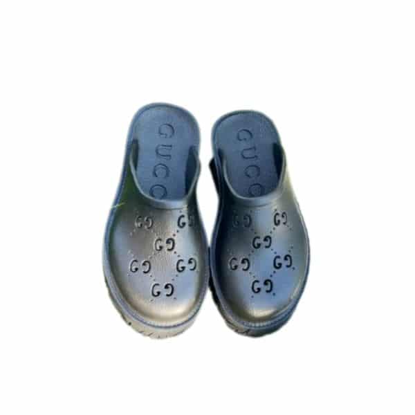 GUCCI MEN'S SLIP ON SANDAL BLACK GG RUBBER 655517 JFB00 1000