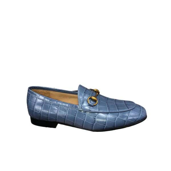 GUCCI JORDAAN CROCODILE LOAFER BLUE