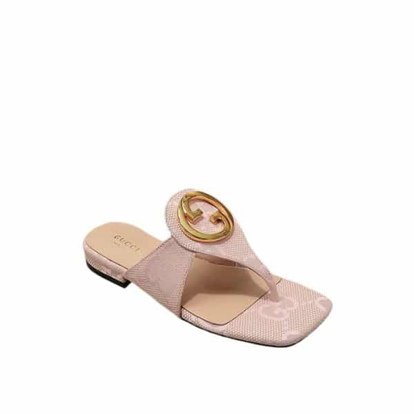 GUCCI WOMEN'S GUCCI BLONDIE THONG CANVAS SANDAL LIGHT PINK