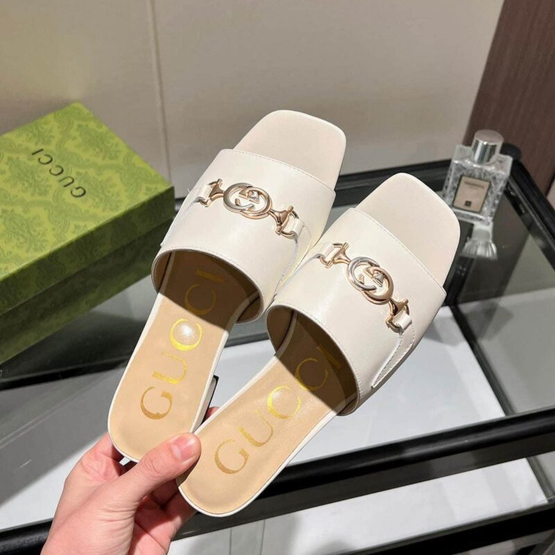 Alternative view of GUCCI ZUMI LEATHER SLIDE SANDAL WHITE 60241 C9D00 1000