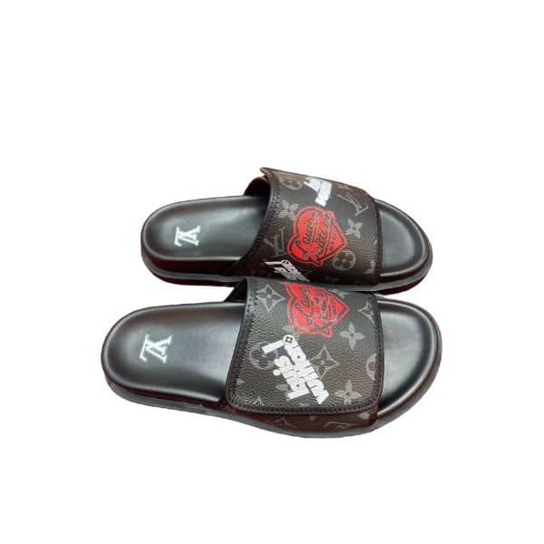 LOUIS VUITTON MONOGRAM HEART FLAT SLIDES BLACK