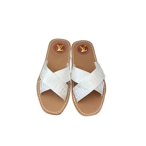 LOUIS VUITTON CROSS STRAP FLAT SLIDES WHITE