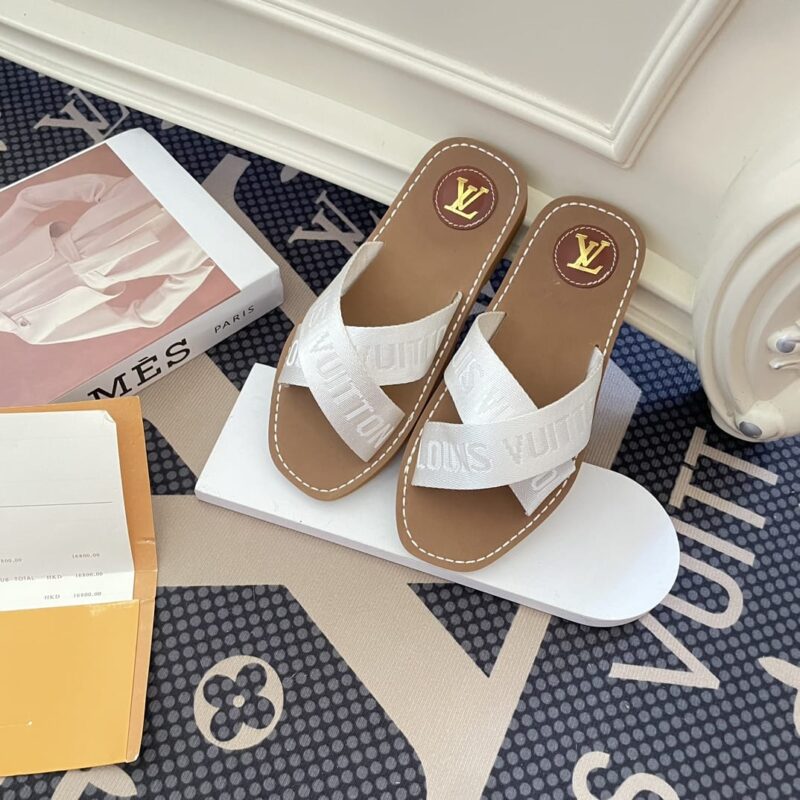 Alternative view of LOUIS VUITTON CROSS STRAP FLAT SLIDES WHITE
