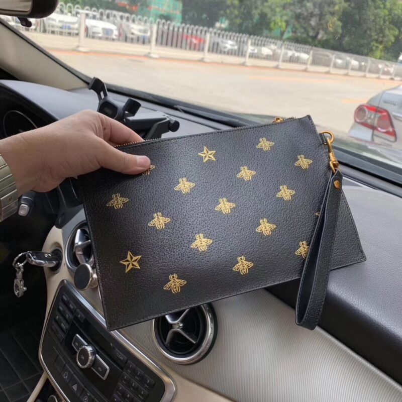 Alternative view of GUCCI BEE STAR LEATHER CLUTCH BLACK 28CM 495066 DJ2KT 8474