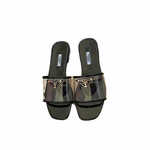 PRADA LOGO PLAQUE SLIP ON BLACK