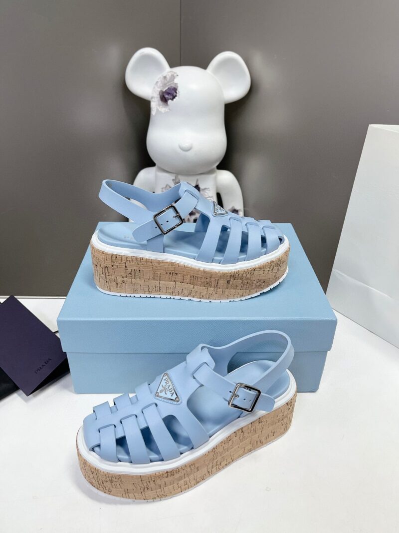 Alternative view of PRADA RUBBER WEDGE PLATFORM SANDALS LIGHT BLUE