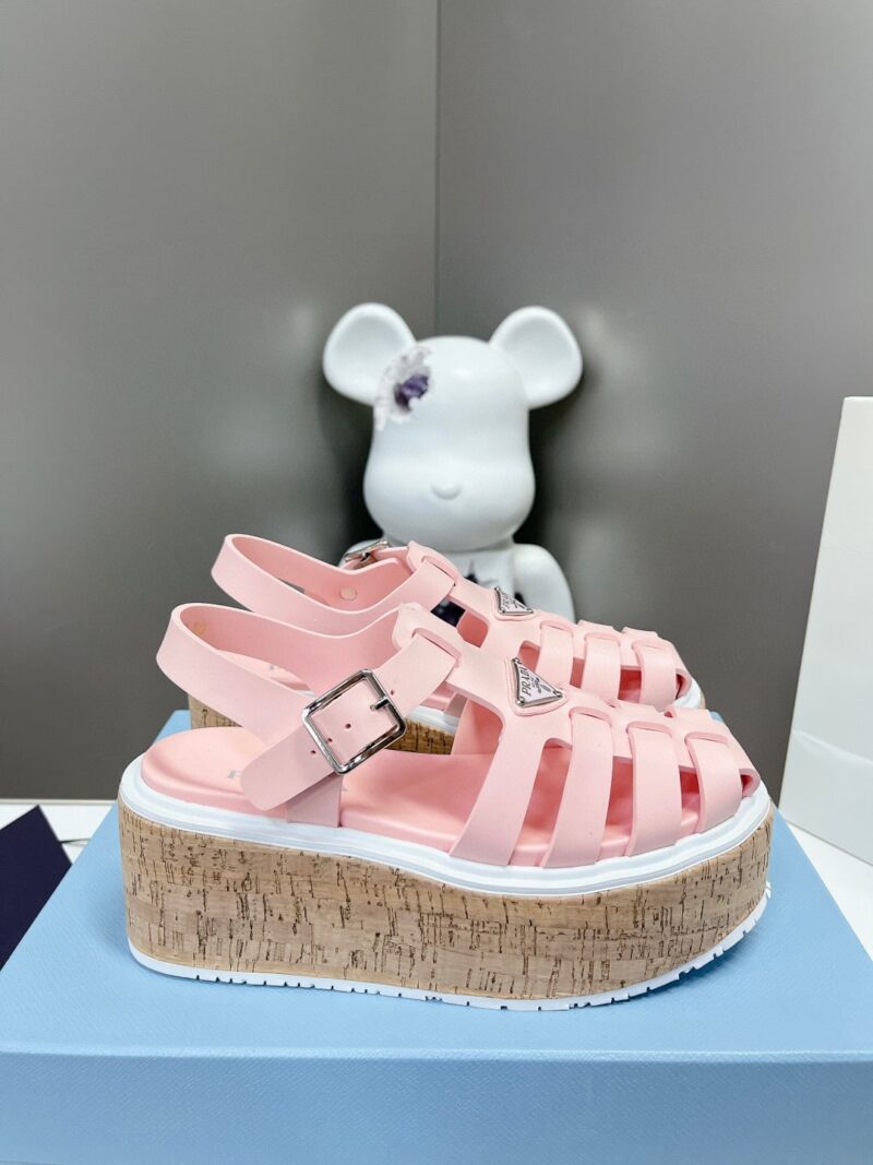 Alternative view of PRADA RUBBER WEDGE PLATFORM SANDALS LIGHT PINK