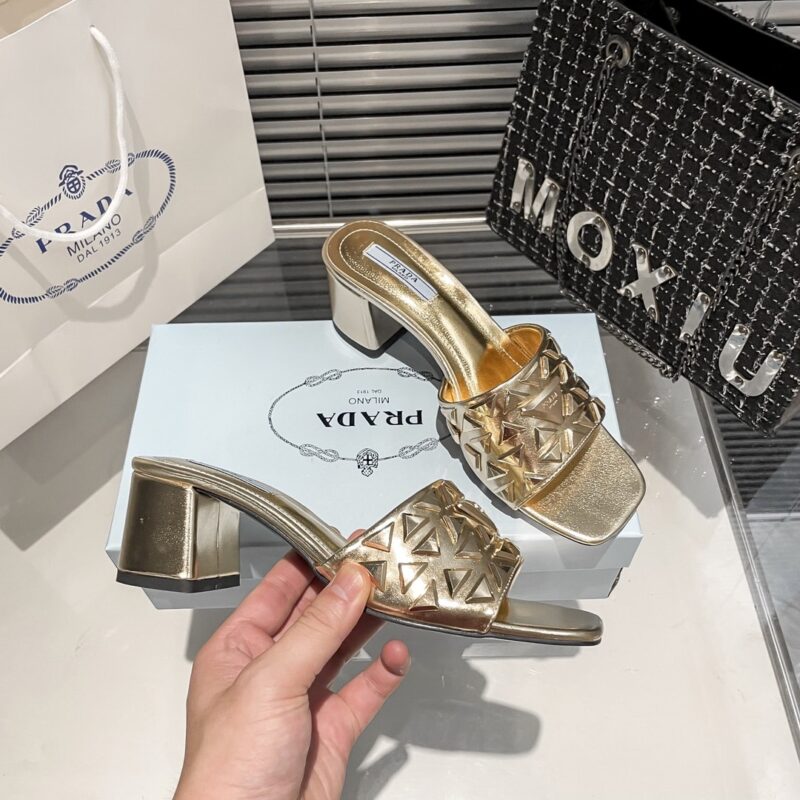 Alternative view of PRADA CIABATTE SPAZZOLATO BORCHIE SANDALS GOLD