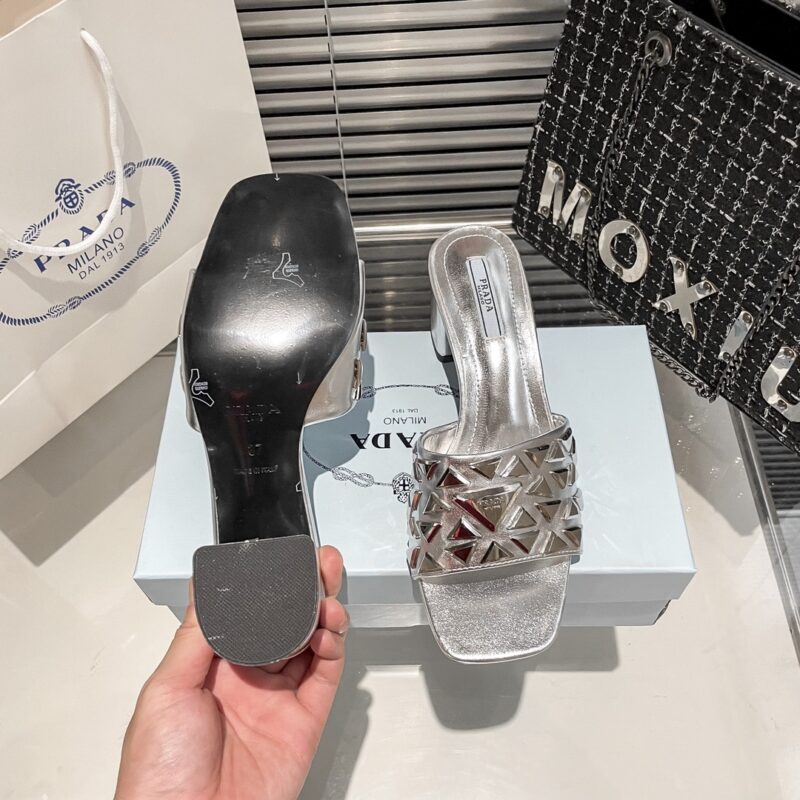 Alternative view of PRADA CIABATTE SPAZZOLATO BORCHIE SANDALS SILVER