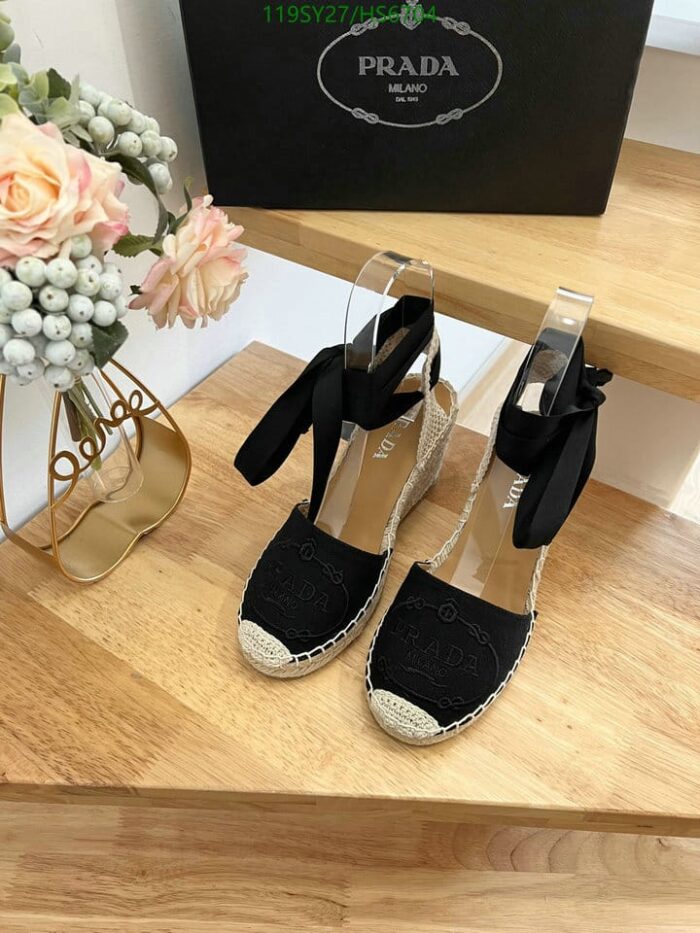 Alternative view of PRADA LINEN ESPADRILLE WEDGE SANDALS BLACK