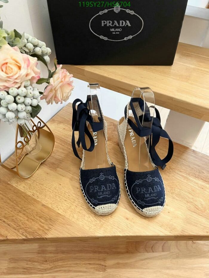 Alternative view of PRADA LINEN ESPADRILLE WEDGE SANDALS BLUE