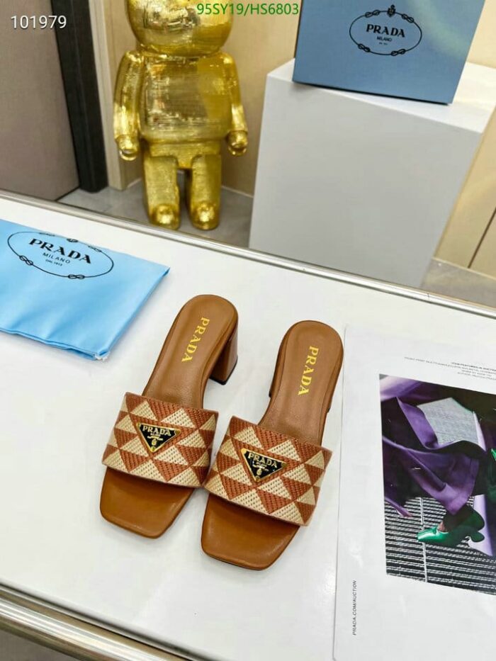 Alternative view of PRADA TRIANGOLO JACQUARD MULES BROWN
