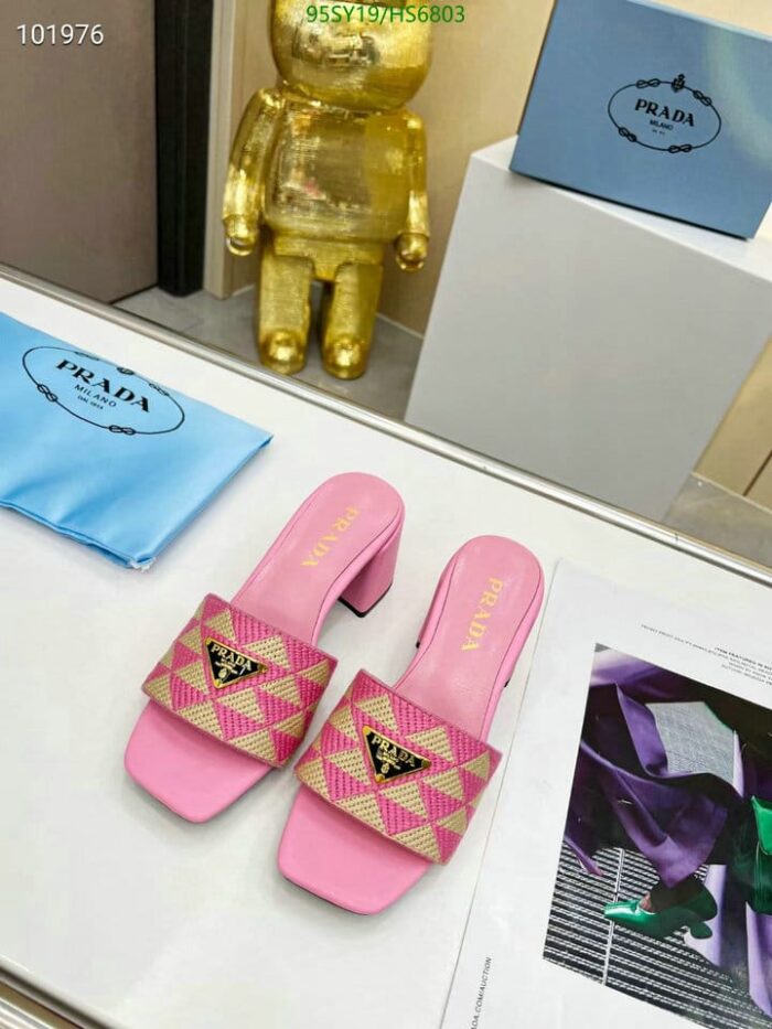 Alternative view of PRADA TRIANGOLO JACQUARD MULES PINK