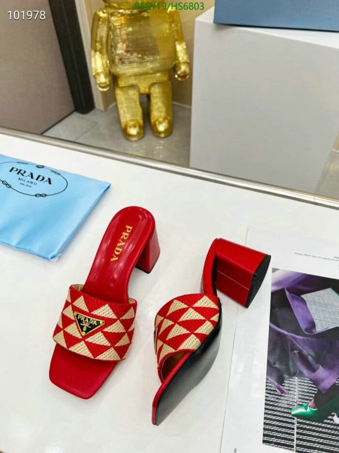 Alternative view of PRADA TRIANGOLO JACQUARD MULES RED