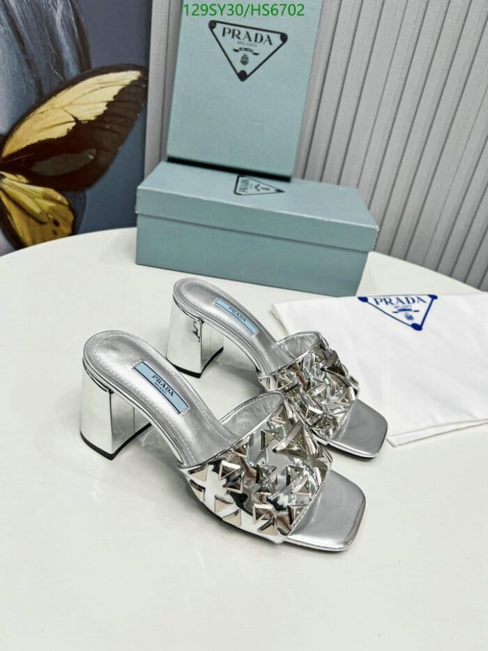 Alternative view of PRADA STUDDED METALLIC LEATHER MULES SILVER