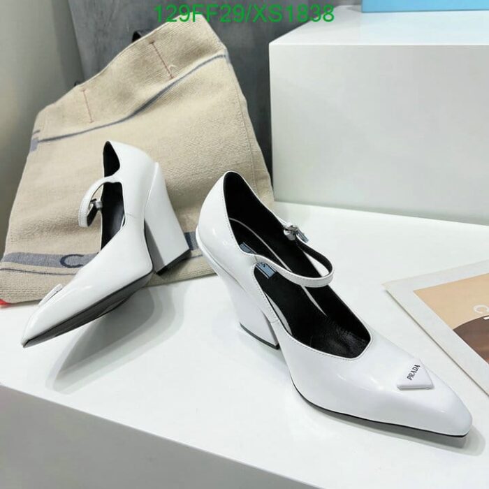 Alternative view of PRADA MODELLERIE LEATHER MARY JANE PUMPS IN NERO WHITE