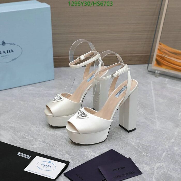 Alternative view of PRADA HIGH HEELED SATIN SANDALS WHITE