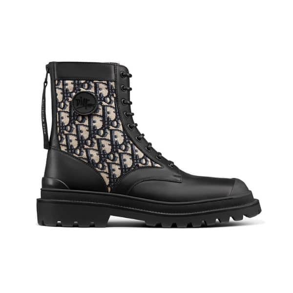DIOR WITH OBLIQUE JACQUARD BLACK AND WHITE ANKLE BOOT