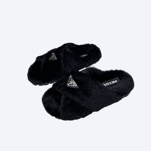 PRADA PETAL BLACK TERRYCLOTH SIPPERS