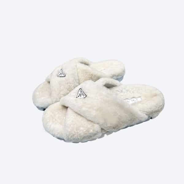 PRADA PETAL WHITE TERRYCLOTH SIPPERS