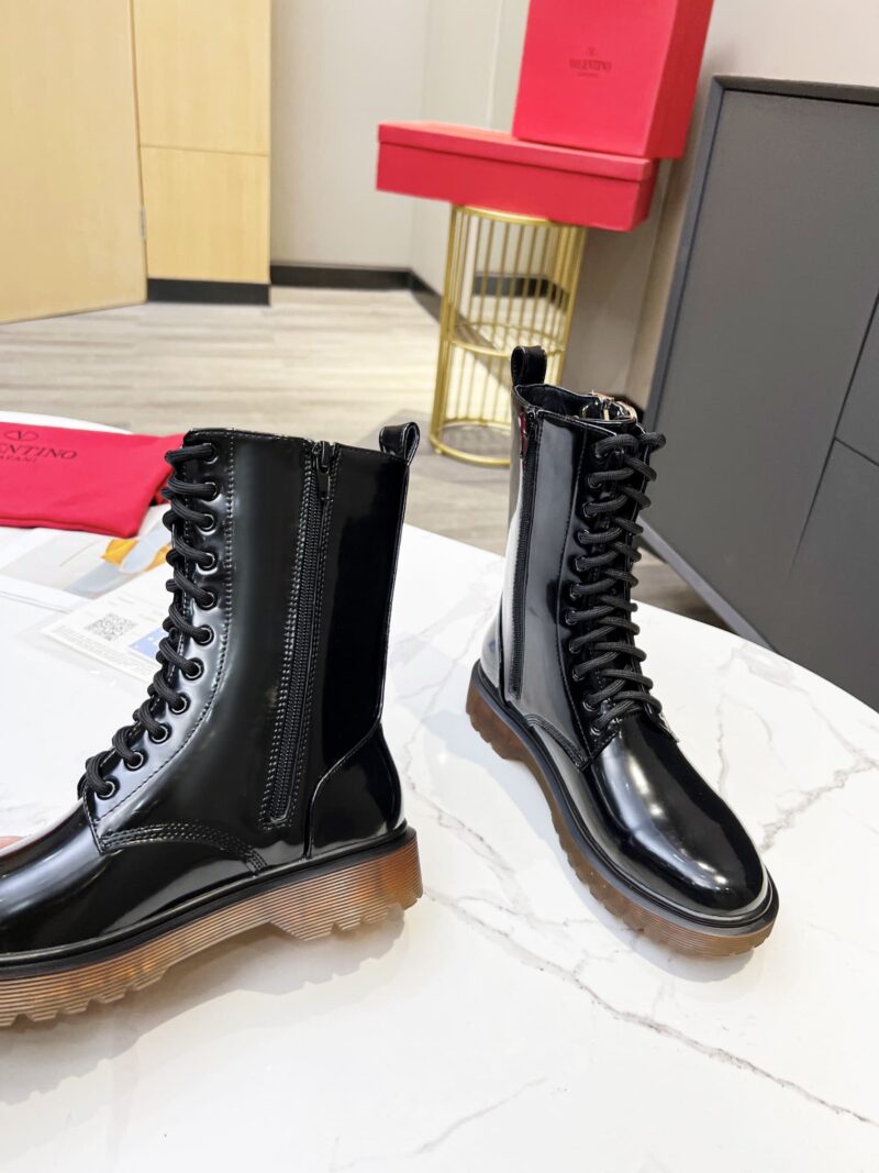 Alternative view of VALENTINO VLOGO SHINY BLACK SHORT BIKER BOOTS