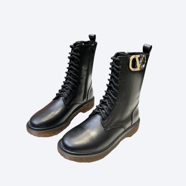 VALENTINO VLOGO BLACK SHORT BIKER BOOTS