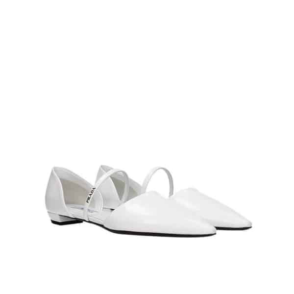 PRADA LEATHER BALLET FLATS WHITE