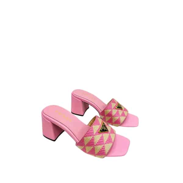 PRADA TRIANGOLO JACQUARD MULES PINK