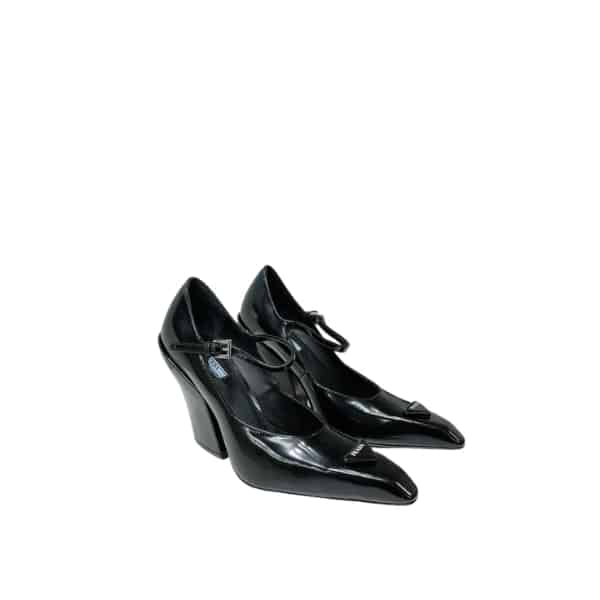 PRADA MODELLERIE LEATHER MARY JANE PUMPS IN NERO BLACK