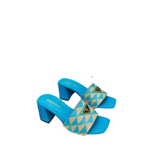PRADA TRIANGOLO JACQUARD MULES BLUE