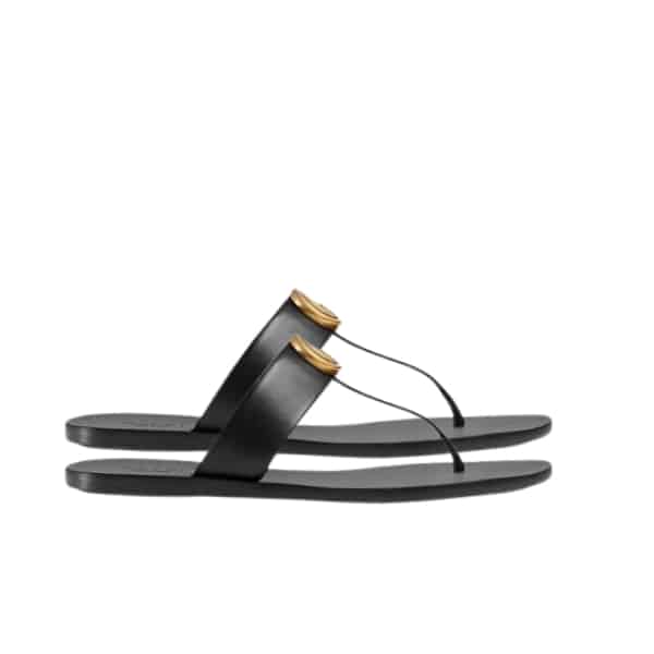 GUCCI GG-STUD LEATHER THONG SANDALS BLACK