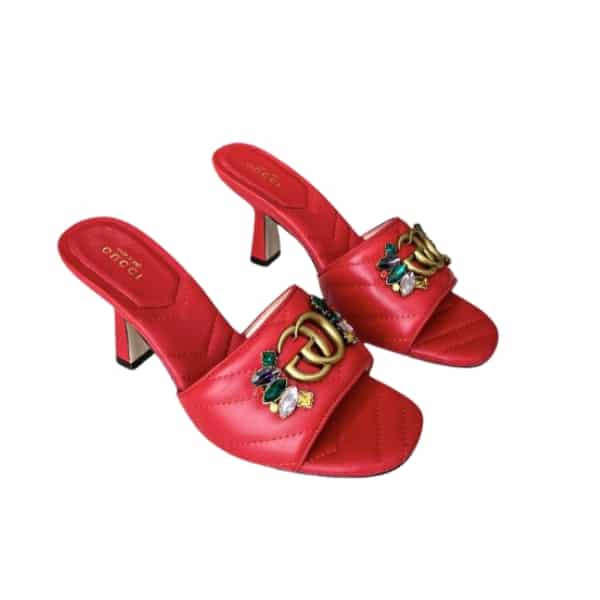 GUCCI WOMEN'S FLOWER DOUBLE G SLIDE SANDAL WINE RED
