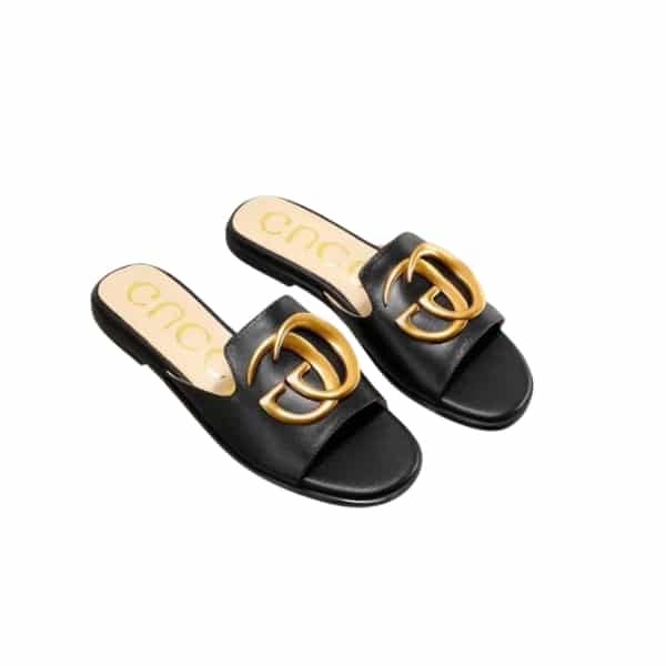 GUCCI PRINCETOWN GG SLIPPERS LEATHER BLACK