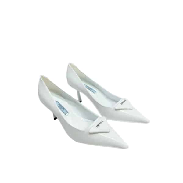 PRADA CLEAVAGE NERO LEATHER PUMPS WHITE