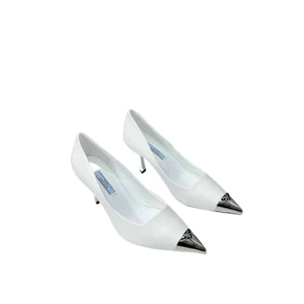PRADA BRUSHED LEATHER PUMPS WHITE