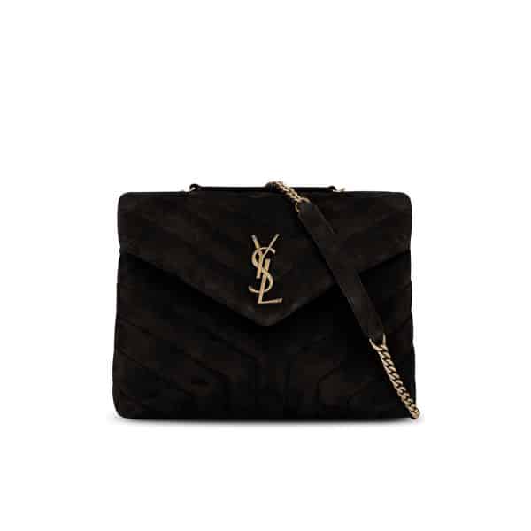 SAINT LAURENT LOULOU SMALL FLAP BAG SUEDE BLACK 25CM