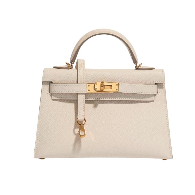 HERMES MINI KELLY BAG EPSOM WHITE GOLD HARDWARE 20CM