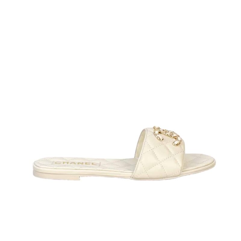 CHANEL 23P QUILTED CC CHAIN MULE SANDAL WHITE