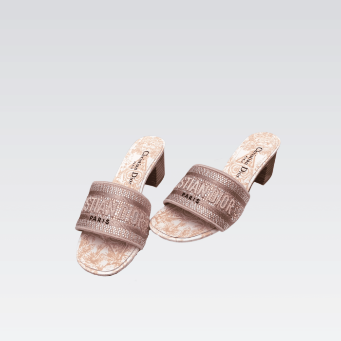 DIOR DWAY HEELED SLIDE EMBROIDED COTTON PINK