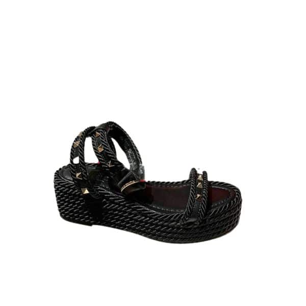 VALENTINO GARAVANI ROCKSTUD LEATHER WEDGE SANDALS BLACK