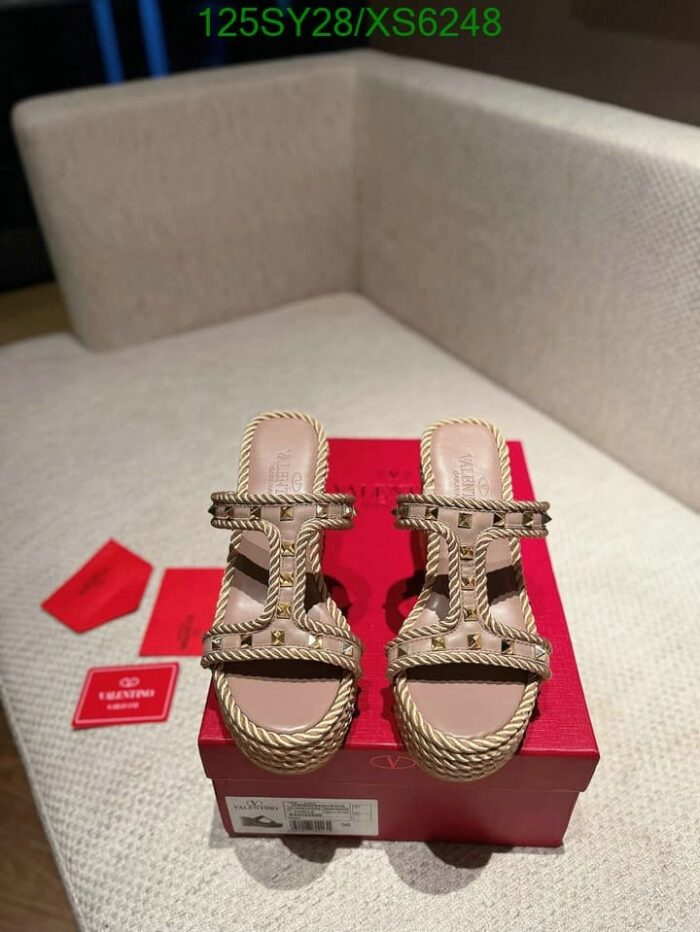 Alternative view of VALENTINO GARAVANI ROCKSTUD LEATHER WEDGE SANDALS BEIGE