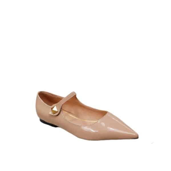 VALENTINO GARAVANI TIPTOE PATENT LEATHER BALLET FLATS BEIGE