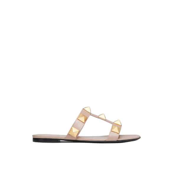 VALENTINO FLAT ROMAN STUD CALFSKIN SLIDE SANDAL 3W2S0BU9ZWMGF9