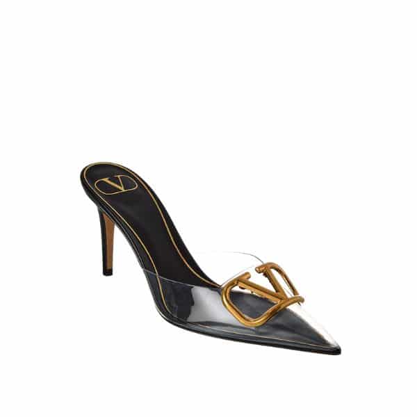 VALENTINO VLOGO 80 VINYL LEATHER MULE IN BLACK