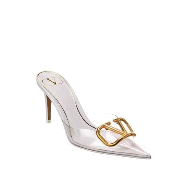VALENTINO VLOGO 80 VINYL LEATHER MULE IN WHITE