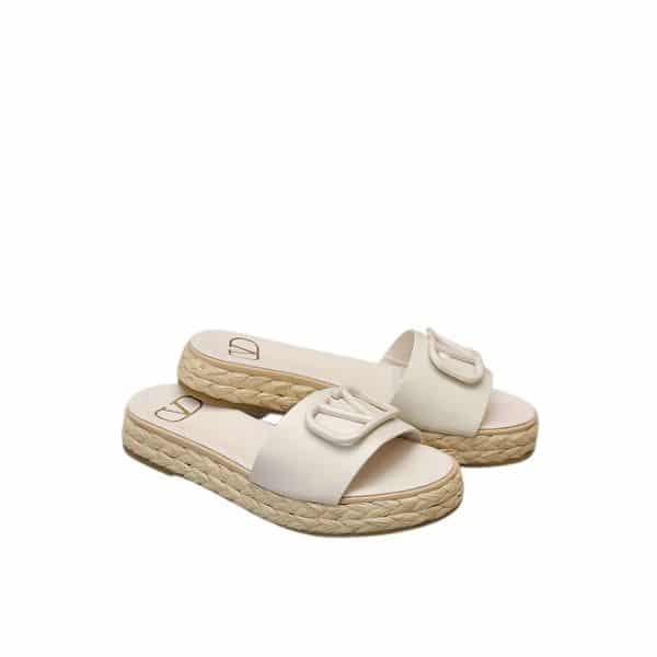 VALENTINO GARAVANI VLOGO SIGNATURE SLIDE SANDALS WHITE