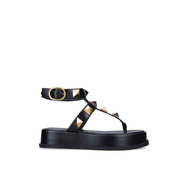 VALENTINO GARAVANI ROMAN STUD FLATFORM THONG SANDALS BLACK